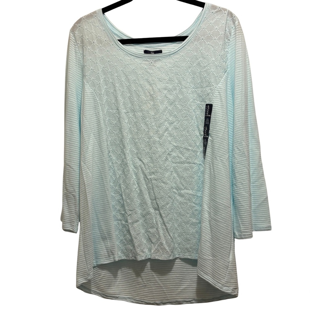Gap Women’s Light Blue Striped Textured Tunic Top Scoop Neck Long Sleeve Size XL